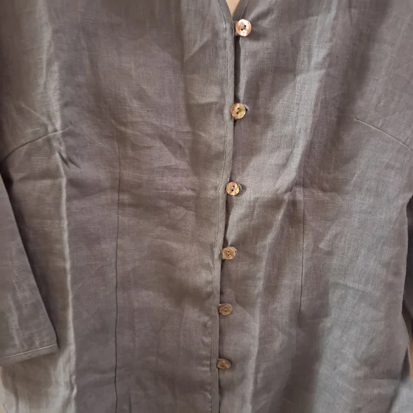 Lintico Top Women's Large L Blue Chambray Linen Fitted Office Career Coastal - Picture 3 of 13